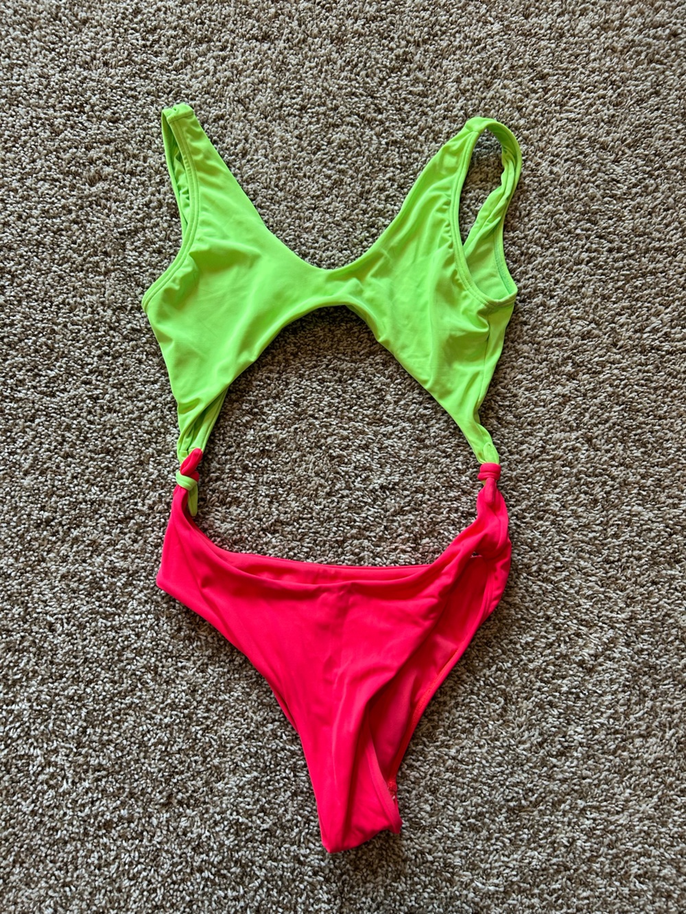 Peixoto Neon Pink and Lime One-Piece Cutout Swimsuit